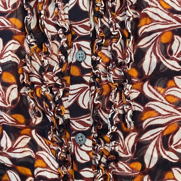 Ann Taylor Floral Sheer Blouse with Ruffle Button Up Detail - Picture 4 of 4